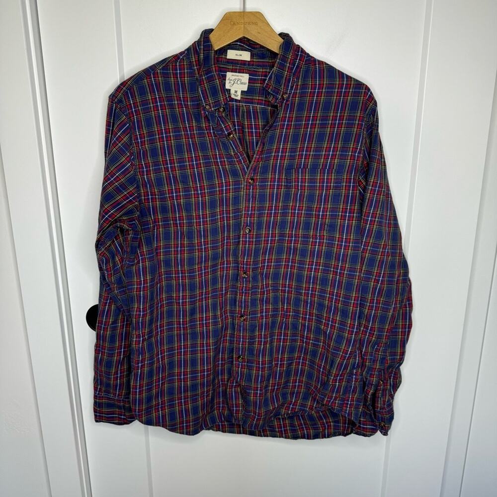 J. Crew Slim Blue Plaid Button Down Cotton Shirt Size Medium